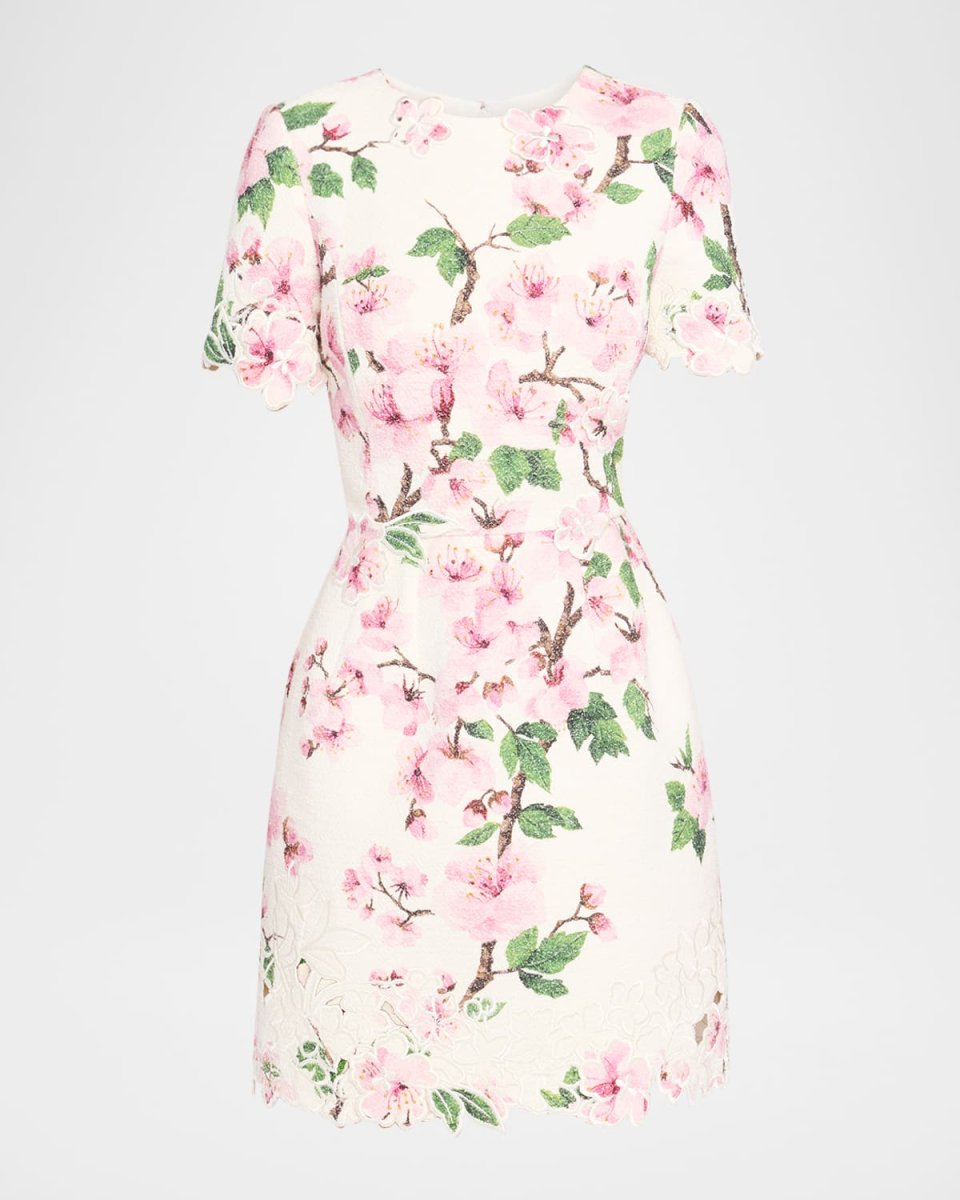 Floral Embroidered Tweed Mini Dress